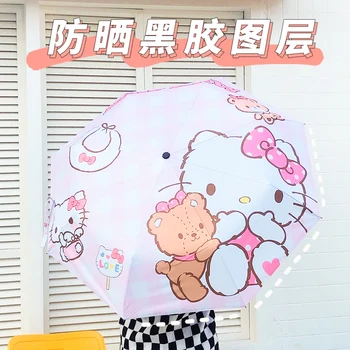 Hello Kitty Fata Student Drăguț Complet Automată Umbrelă Stil de Inima Fata de Umbrelă de Soare și Ploaie Protecție Dublă Utilizare Umbrelă de Soare