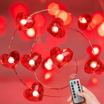 Inima rosie Șir Lumina 5M 50 Led-uri de Nunta de Decorare Alimentat de la Baterie Cu 12 Moduri De a Aniversare
