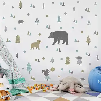 Ins Nordic Animale Copii Camera lui de Creatie Graffiti Punct de Pădure Urs Decoratiuni Autocolante de Perete pentru Camera Copilului Decor de Perete Mursals