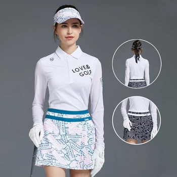 Iubesc de Golf coreean Femei Imprimate Fusta Maneca Lunga protecție Solară Golf Tricou Anti-expunerea de Tenis Fusta Plisata Set Subțire de Gheață de Mătase Topuri