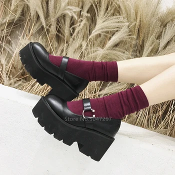 Japoneze Gotic Platforma Pantofi pentru Femei Harajuku Lolita Fete Kawaii Student JK Rotund Toe Uniformă cu Toc Sandale PU