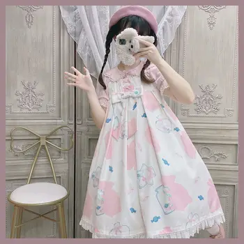 Japoneze Lolita Sling Rochie Lolita Dulce Minunat JSK Caramele Iepure de Imprimare Rochie fără Mâneci