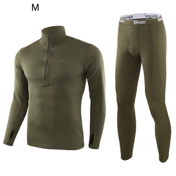 Lenjerie De Corp Termică Set Cu Dungi Cald Guler Rotund Bottom Tricou De Culoare Solidă Elastic Cald Costume Barbati Outdoor Verde 1