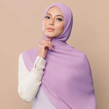 Lux Mini Plisate Șifon Hijab De Înaltă Calitate, Tudung Nou Solid Lunga Cu Pliuri Musulmane Hijab Șal Malaezia Dropshipping