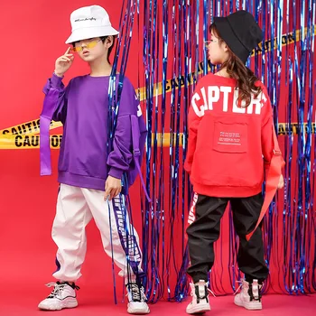 Moda Violet Roșu Copiii Hip Hop De Îmbrăcăminte Haine De Petrecere A Timpului Liber Băieți Fete Street Dance Purta Costum De Performanță Etapă De Jazz Dans Costum 0