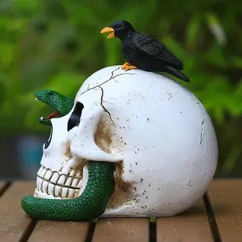 Modern Cap de Schelet Statuie Craniu Figurina de Arta Sculptura Șarpe Verde Ornament Crow pentru Petrecerea de Halloween Decor Birou
