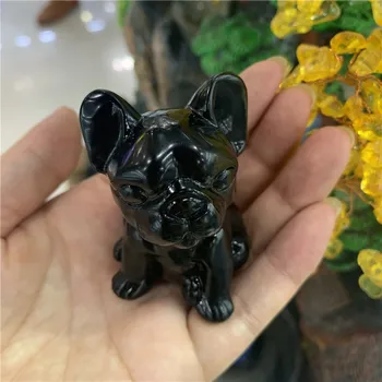 Naturale obsidian Figurine câine bulldog Miniaturi Sculptate de Mână, Animale drăguț Statuie de Vindecare de Cristal decor acasă pentru cadouri 1buc