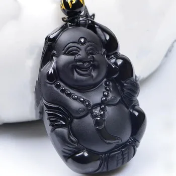 Naturale Obsidian Maitreya Pandantiv Colier populare bijuterii de moda pentru bărbați și femei burtă mare Buddha bijuterii lanț pulover