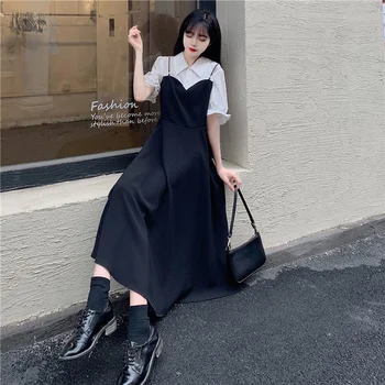 Niggeey Vintage Negru Vară Șifon Rochie Chic Elegante Femei Puff Maneca Tricou Casual Rochie-O Bucată Doamna Rochie Coreeană