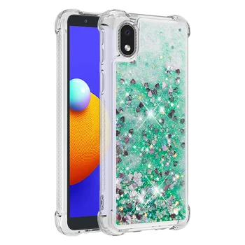 Nisipuri mișcătoare Caz de Telefon Pentru Samsung Galaxy A01 Core Sclipici Dragoste Inima Paiete nisipuri Mișcătoare Dinamic Lichid Moale rezistent la socuri Capacul din Spate
