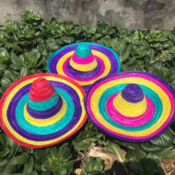 Noi Colorate Mexican Pălărie De Paie Copii Copii Performanță Etapă Pălării Cosplay Costum Petrecere De Crăciun 0