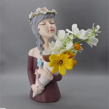 Nordic Buchet De Flori Fata Vaza Rășină Ornamente Acasă Living Desktop Figurine Decor Birou, Masă De Cafea Statuie Meserii