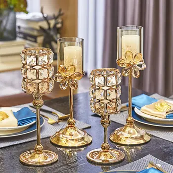 Nordic De Lux Cristal De Sticlă Lumânare Titularului De Aur Lumanari Nunta, Aranjamente Mese De Cafea Candelabre Decor Acasă