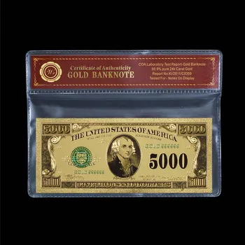 Normal De Aur A Bancnotelor De Culoare De 5000 De Dolari Cu Cadru De Fals Bani De Colectie Si Decor 0