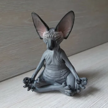 Noua Figurina Pisica Sphynx Meditație Statuie Yoga Animal Pisica Medita Arta Sculpturii Micro Decor Gradina Biroul De Acasă Ornament