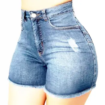 Pantaloni Scurți de vară pentru Femei Talie Mare Gaura Buzunar Casual pantaloni Scurti din Denim Îmbrăcăminte pentru Femei