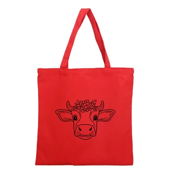 Personal Florale de Vacă Sac de Panza Cu Print Logo-ul Personalizat Imagini Pungi de Cumpărături DIY de Mână Saci de Umăr Pentru Fete Cadou 2022