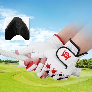PGM ST029 Femei 1 Perechi de Mănuși de Golf PU+Lycra Mănuși Fingerless din Piele Respirabil Mitt Dreapta la Stânga Black Red Dublu Culori
