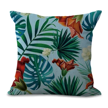 Plante Tropicale Frunze Ilustrare Perne Acoperă Păsări Flori De Palmier Față De Pernă Decorative Lenjerie De Pat Din Bumbac Pernă