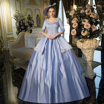 Real vintage albastru vintage lungi rochie de bal medieval rochie Renașterii Rochie de regina rochie Victoriană cosplay rochie de bal Belle