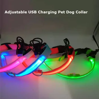 Reglabil USB de Încărcare de Companie Câine Guler Reîncărcabilă LED Intermitent Noaptea Gulere Câine XS-XL Stralucitoare Luminos de Siguranță Animale de companie Guler