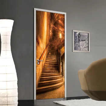 Retro Scară în Spirală DIY Ușa Autocolante de Perete Home Decor Camera de zi Pridvor Artă Murală autoadezivă Detașabile din PVC din Perete Poster