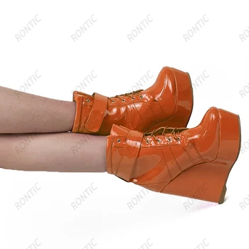 Rontic lucrate Manual pentru Femei de Iarnă Platforma Glezna Cizme Unisex Brevet Pene Tocuri Deget Rotund Violet Roșu Cosplay Pantofi NOI Marimea 5-20