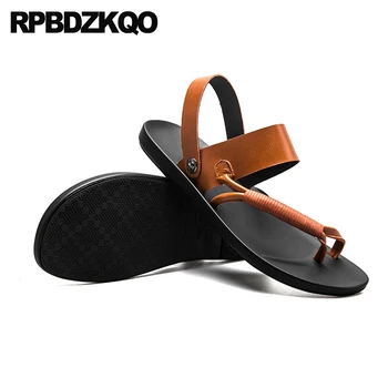 Sandale Bărbați Din Piele De Vara Pista Apă Papuci De Designer Slide-Uri Impermeabil Negru Plat 2021 Respirabil Casual, Pantofi Maro Si Curea