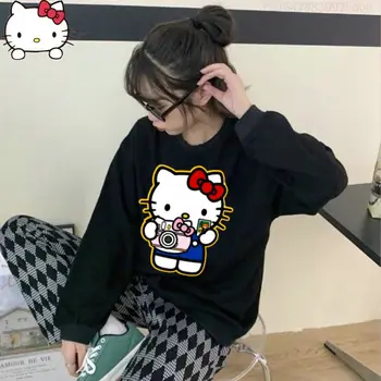 Sanrio Hello Kitty Pulover Femei Desene Animate 2022 Maneca Lunga T-Shirt Nou Toamna Epocă Vânt Leneș Sus Y2k Harajuku Haine Femei