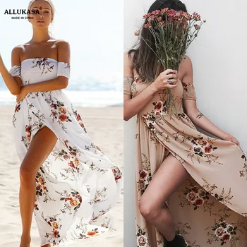 Sexy Florale De Partid 2021 Topuri Femeile Summer Split Maxi Vintage Beach Sundress Pe Backless Boho Rochii Lungi Vestidos Femme