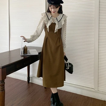 Stil coreean Rochie Lunga Femei Epocă franceză Hepburn Dot Print Y2K Rochie Eleganta Casual Mozaic Petrecere de Seara Rochie de Toamna 2021