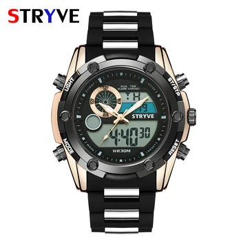 Stryve Brand Nou pentru Bărbați Sport Ceasuri de mana Militare Grele Dial rezistent la apa de Înot Quartz Digital Dual Time Zone Ceasuri Mens horloge