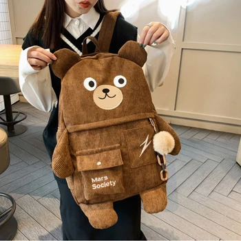 Ursul desene animate Femei rucsac de Catifea coreean Harajuku Kawaii student de sex feminin sac de școală Moda Casual Fete saci de Voiaj rucsacuri