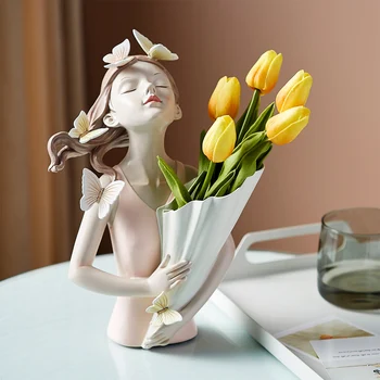 Vaza Fată Fantezie Rășină Figura Statuie Modern Decor Acasă De Uz Casnic Vaza Decor Camera De Zi Fată Decor Cifre Funiture Salon De Cadou 0