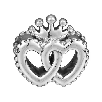 Veritabil 925 Sterling Silver Crown și Interwined Inimile Farmecul Margele de Metal se Potrivesc Europa Bratara pentru Femei Bijuterii Cadou