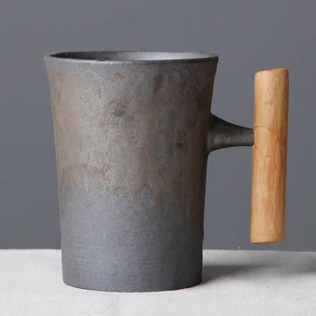 Vintage Cana de Ceai Japanses tuburi ceramice de Cafea Cesti si Cani Cu Maner din Lemn Ceainic Lapte cupa Restauntant Decor Acasă Drinkware
