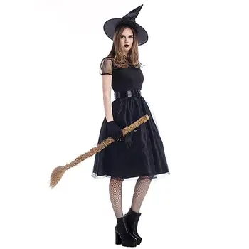 Vrăjitoare Cosplay Fir Negru Rochie Costum De Halloween Părinte-Copil Set De Temperament Joc Adult Petrecere De Performanță Etapă Se Potriveste