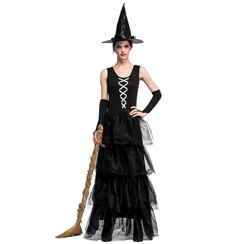 Vrăjitoare de Halloween Costum Sexy Negru Femeie Adultă Material Tip de Element Sursă de Caractere Nume de Brand Gen Componente bal