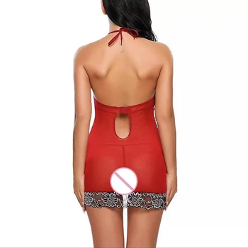 XL Femei V-Neck Lenjerie de Dantelă cu Ochiuri Combinezon Pijamale Tinutele Black Red