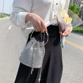 YUOCL Stras geantă de mână și geantă de mână, geantă de mână cristal găleată pentru femei 2022 doamnelor moda inel mâner sac șir tip Crossbody