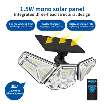 În aer liber, 3 Cap Senzor de Mișcare Lămpi Solare LED-uri Alimentate Solar de Perete de Lumină în aer liber rezistent la apa de Urgență Lumina Led-uri pentru Strada Grădină