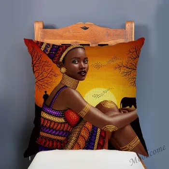 Moda Regina Africană Fată Prințesă Pernă Caz Moderne Africa Femeie Pictura Abstracta Arta Lenjerie De Pat Perna De Pe Canapea Acoperi Caz 1