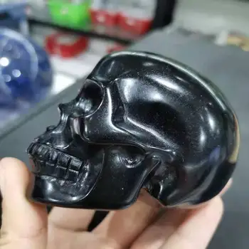 Naturale Obsidian Negru Craniu Sculptat în Piatră prețioasă Craniu de cristal, Sculptură Energie de Vindecare Reiki 1