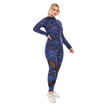 Plus Dimensiune Sport Seturi pentru Femei Costume de Funcționare Camuflaj Trening femeie durdulie Fitness Sport de Primavara Toamna Sport Yoga 3 Piese de Costume 2