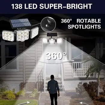 Triple LED Solar de Perete de Lumină de Control de la Distanță Senzor de Mișcare rezistent la apa IP65 Iluminat pentru Grădină în aer liber, Garaj, Curte Lămpi Stradale 2