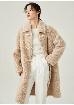 Faux Blana Haina Cald Lână, Blană de lungime medie Jachete Femei Vrac Rever Elegant Palton Gros Femei Plus Coats de Iarnă de Moda Noua 3