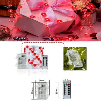 Inima rosie Șir Lumina 5M 50 Led-uri de Nunta de Decorare Alimentat de la Baterie Cu 12 Moduri De a Aniversare 3