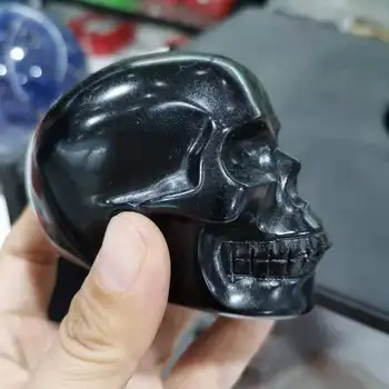 Naturale Obsidian Negru Craniu Sculptat în Piatră prețioasă Craniu de cristal, Sculptură Energie de Vindecare Reiki 3
