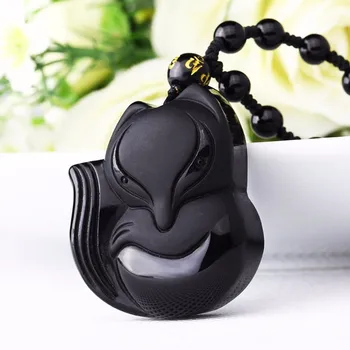 De înaltă Calitate, Bine sculptură Chineză natural negru obsidian sculptate fox piatră neagră 4