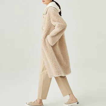 Faux Blana Haina Cald Lână, Blană de lungime medie Jachete Femei Vrac Rever Elegant Palton Gros Femei Plus Coats de Iarnă de Moda Noua 4